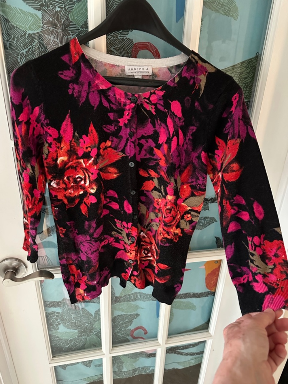 Lovely Joseph A Black Floral Button Cardigan - Pink & Red Bloom.